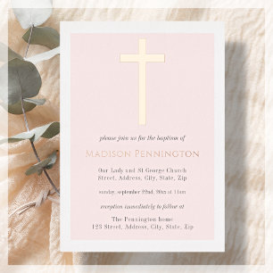 Blush Pink & Gold Cross Doop Folie Invitation Folie Uitnodiging