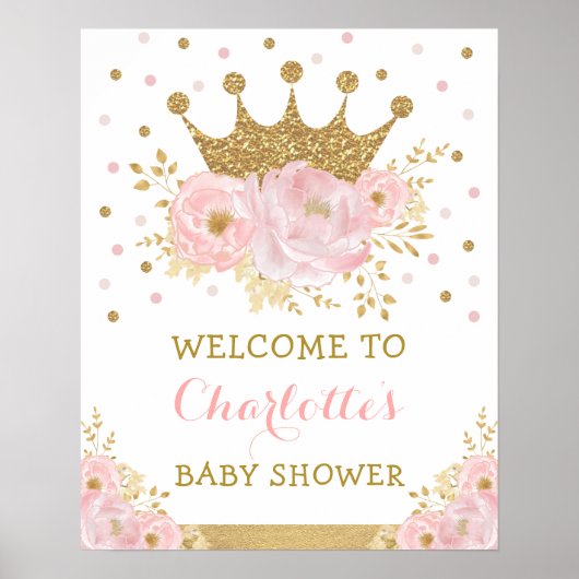Blush Pink Gold Crown Princess Royal Baby Welcome Poster (Voorkant)