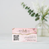 Blush Pink Gold Custom Logo QR Code Agate Monogram Visitekaartje (Staand voorkant)