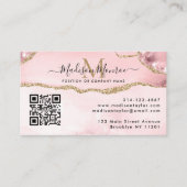 Blush Pink Gold Custom Logo QR Code Agate Monogram Visitekaartje (Voorkant)