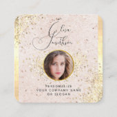 Blush Pink Gold Custom Social Media QR Code Foto Vierkante Visitekaartje (Voorkant)