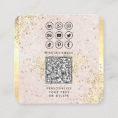 Blush Pink Gold Custom Social Media QR Code Foto Vierkante Visitekaartje (Achterkant)