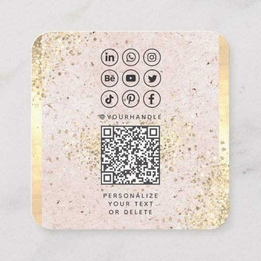 Blush Pink Gold Custom Social Media QR Code Foto Vierkante Visitekaartje (Achterkant)