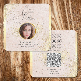 Blush Pink Gold Custom Social Media QR Code Foto Vierkante Visitekaartje