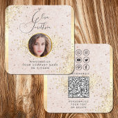 Blush Pink Gold Custom Social Media QR Code Foto Vierkante Visitekaartje