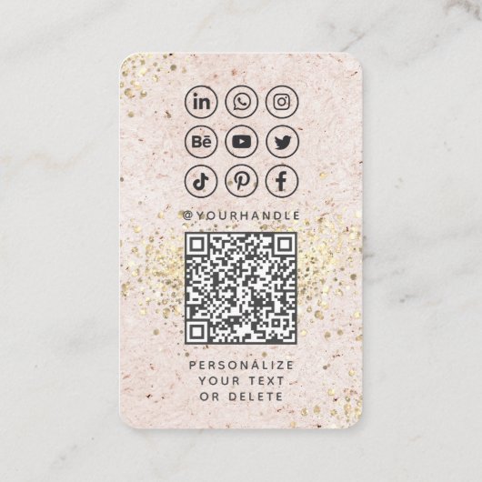 Blush Pink Gold Custom Social Media QR Code Foto Visitekaartje (Achterkant)