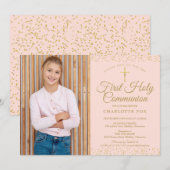 Blush Pink Gold Dust First Heilige Communfoto Kaart (Voorkant / Achterkant)