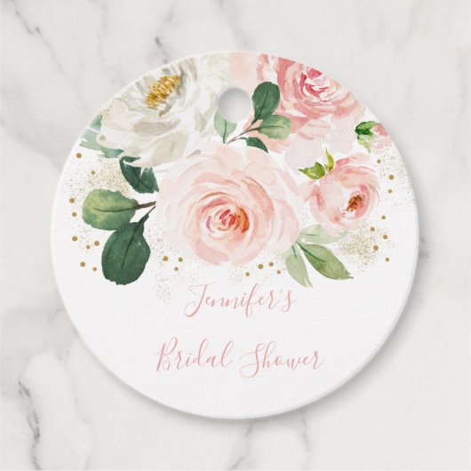 Blush Pink Gold Dust Floral Vrijgezellenfeest Bedankjes Labels (Voorkant)