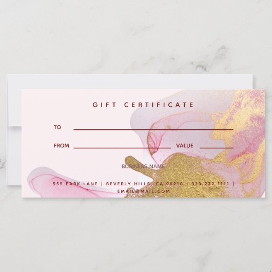Blush Pink Gold Dust Glitter Gift Certicate (Achterkant)