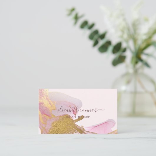 Blush Pink Gold Dust Glitter Waterverf Visitekaartje (Staand voorkant)