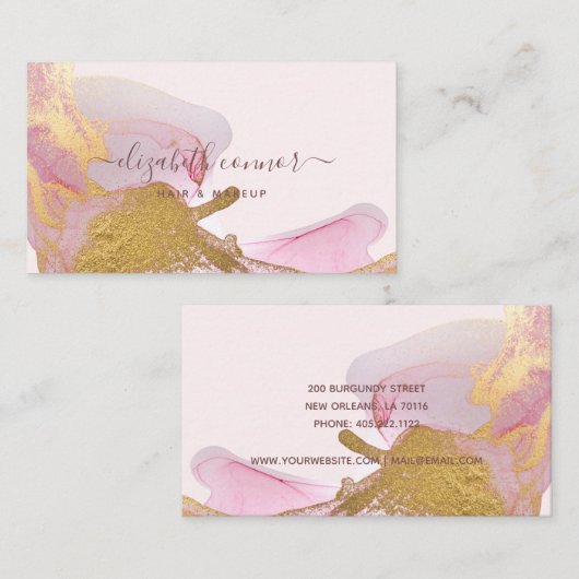 Blush Pink Gold Dust Glitter Waterverf Visitekaartje (Voorkant / Achterkant)