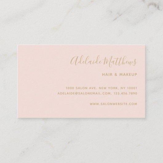 Blush Pink Gold Elegant Hair Stylist Makeup Artist Visitekaartje (Achterkant)