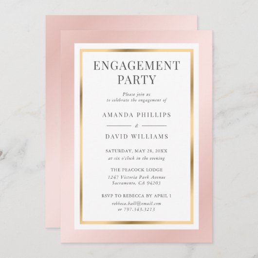 Blush Pink Gold Elegant Moderne Engagement Party Kaart (Voorkant / Achterkant)