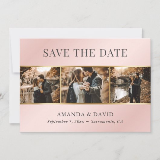 Blush Pink Gold Elegant Photo Weddenschap Save The Date (Voorkant)