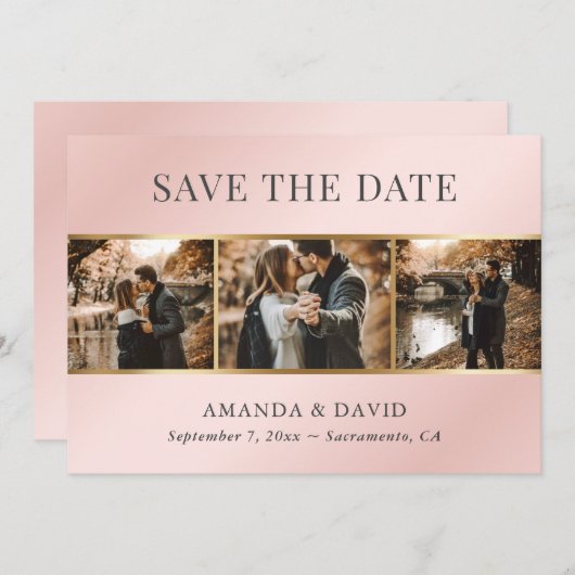 Blush Pink Gold Elegant Photo Weddenschap Save The Date (Voorkant / Achterkant)