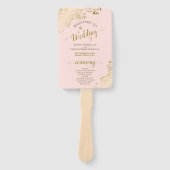 Blush Pink & Gold Elegant Trouwprogramma Handwaaier (Voorkant)
