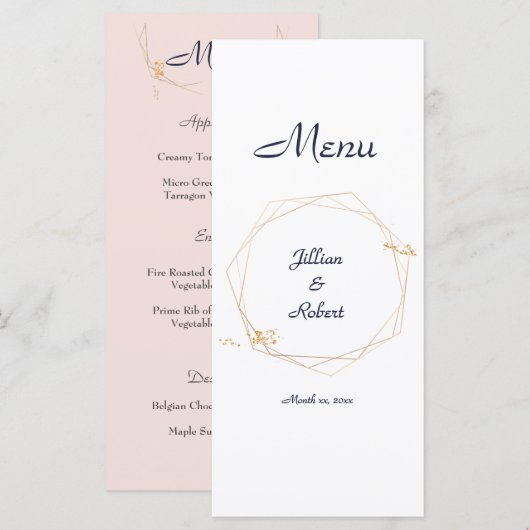 Blush Pink, Gold en Navy, Wedding Menu (Voorkant / Achterkant)