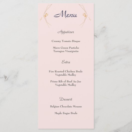 Blush Pink, Gold en Navy, Wedding Menu (Achterkant)