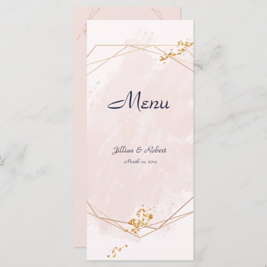 Blush Pink, Gold en Navy, Wedding Menu (Voorkant / Achterkant)