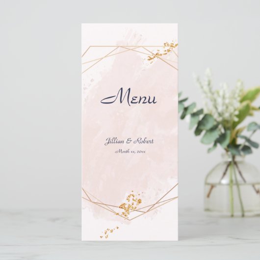 Blush Pink, Gold en Navy, Wedding Menu (Staand voorkant)