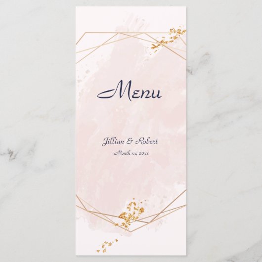 Blush Pink, Gold en Navy, Wedding Menu (Voorkant)