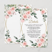 Blush Pink Gold en White Floral Greenery Wedding Informatiekaartje (Voorkant / Achterkant)