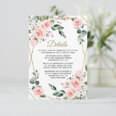 Blush Pink Gold en White Floral Greenery Wedding Informatiekaartje (Staand voorkant)