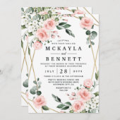 Blush Pink Gold en White Floral Greenery Wedding Kaart (Voorkant / Achterkant)