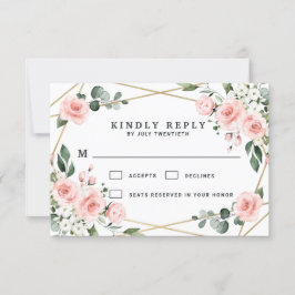 Blush Pink Gold en White Floral Greenery Wedding RSVP Kaartje