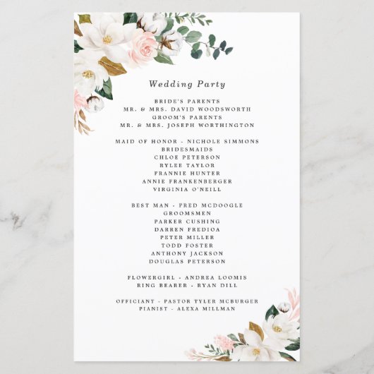 Blush Pink Gold en White Floral Wedding Programs (Achterkant)