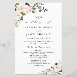 Blush Pink Gold en White Floral Wedding Programs