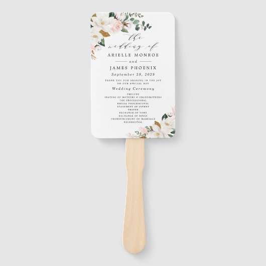 Blush Pink Gold en White Floral Wedding Programs Handwaaier (Voorkant)