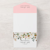 Blush Pink Gold en White Magnolia Floral Wedding All In One Uitnodiging (Buitenkant)