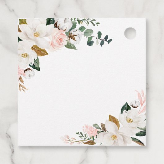 Blush Pink Gold en White Magnolia Floral Wedding Bedankjes Labels (Achterkant)