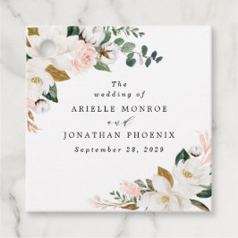 Blush Pink Gold en White Magnolia Floral Wedding Bedankjes Labels