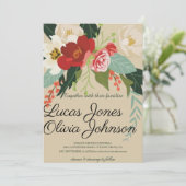 Blush Pink Gold en White Magnolia Floral Wedding Kaart (Staand voorkant)