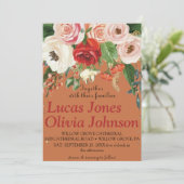 Blush Pink Gold en White Magnolia Floral Wedding Kaart (Staand voorkant)