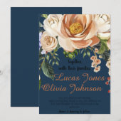 Blush Pink Gold en White Magnolia Floral Wedding Kaart (Voorkant / Achterkant)