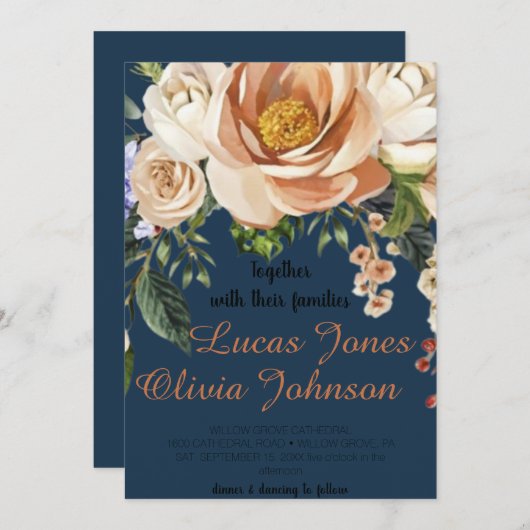 Blush Pink Gold en White Magnolia Floral Wedding Kaart (Voorkant / Achterkant)