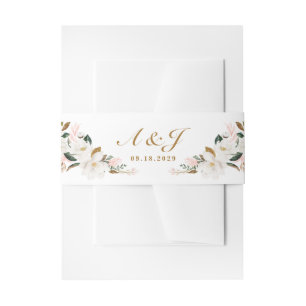 Blush Pink Gold en White Magnolia Floral Wedding Uitnodigingen Wikkel