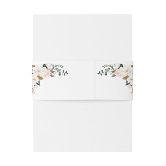 Blush Pink Gold en White Magnolia Floral Wedding Uitnodigingen Wikkel (Achterkant Voorbeeld)