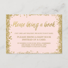 Blush Pink Gold Faux Glitter Baby shower Book Informatiekaartje