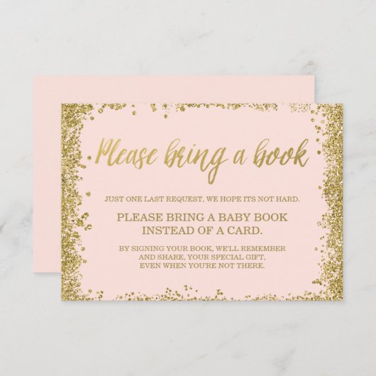 Blush Pink Gold Faux Glitter Baby shower Book Informatiekaartje (Voorkant / Achterkant)
