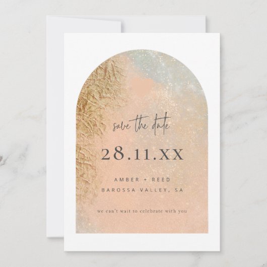 Blush Pink & Gold Faux Glitter Save The Date (Voorkant)