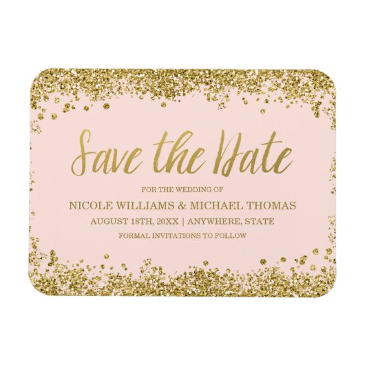 Blush Pink Gold Faux Glitter Save the Date Magneet (Horizontaal)