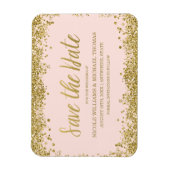 Blush Pink Gold Faux Glitter Save the Date Magneet (Verticaal)