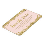 Blush Pink Gold Faux Glitter Save the Date Magneet (Linkerzijde)