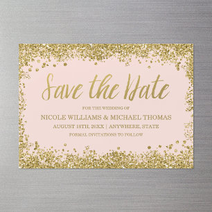 Blush Pink Gold Faux Glitter Save the Date Magnetische Uitnodiging
