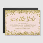 Blush Pink Gold Faux Glitter Save the Date Magnetische Uitnodiging (Voorkant / Achterkant)