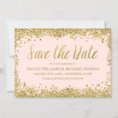 Blush Pink Gold Faux Glitter Save the Date Magnetische Uitnodiging (Voorkant)